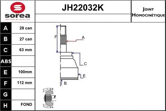 Sera JH22032K - Шарнірний комплект, ШРУС, приводний вал autozip.com.ua