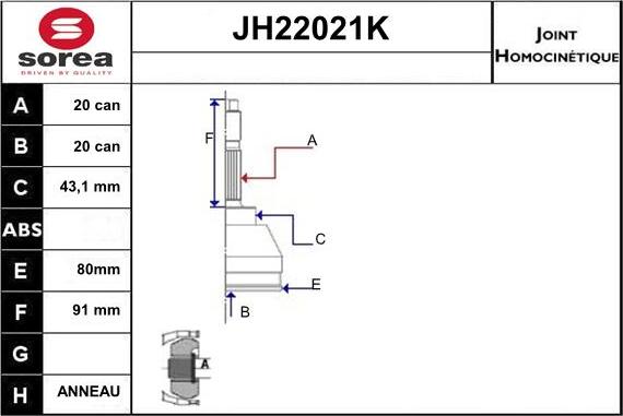 Sera JH22021K - Шарнірний комплект, ШРУС, приводний вал autozip.com.ua