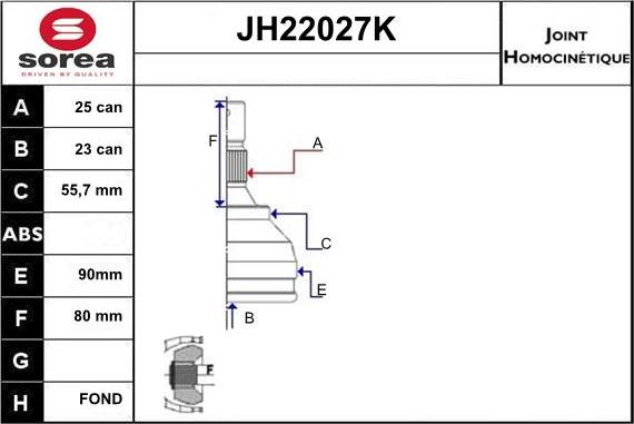 Sera JH22027K - Шарнірний комплект, ШРУС, приводний вал autozip.com.ua