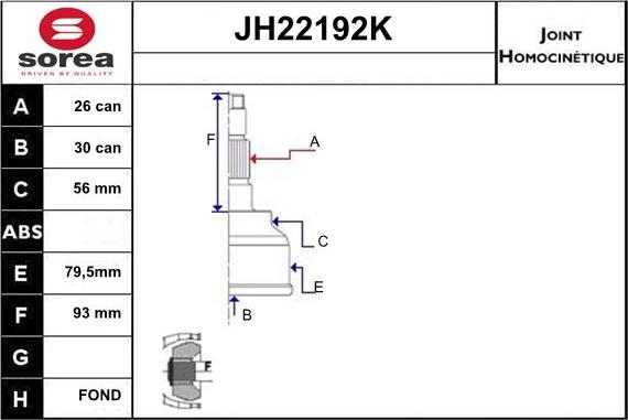 Sera JH22192K - Шарнірний комплект, ШРУС, приводний вал autozip.com.ua