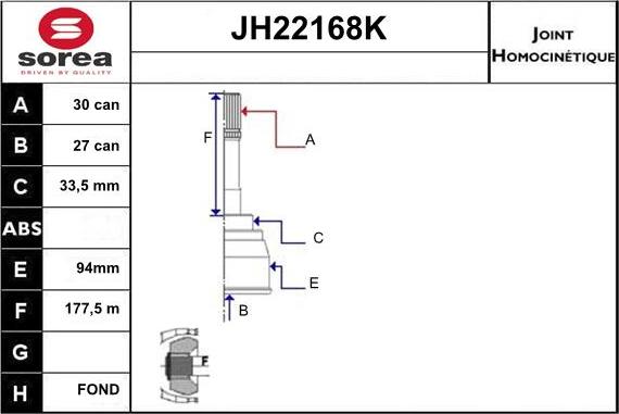 Sera JH22168K - Шарнірний комплект, ШРУС, приводний вал autozip.com.ua