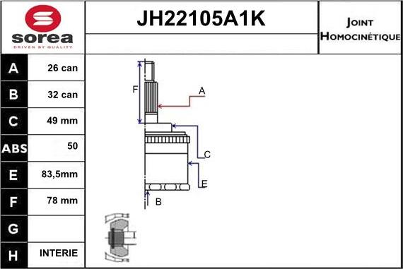 Sera JH22105A1K - Шарнірний комплект, ШРУС, приводний вал autozip.com.ua