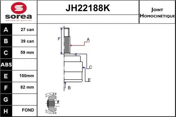 Sera JH22188K - Шарнірний комплект, ШРУС, приводний вал autozip.com.ua