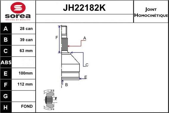 Sera JH22182K - Шарнірний комплект, ШРУС, приводний вал autozip.com.ua