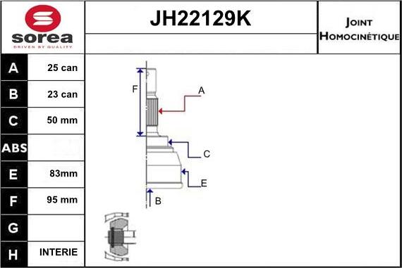 Sera JH22129K - Шарнірний комплект, ШРУС, приводний вал autozip.com.ua