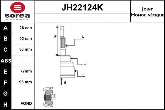 Sera JH22124K - Шарнірний комплект, ШРУС, приводний вал autozip.com.ua