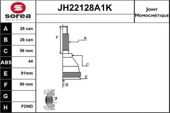 Sera JH22128A1K - Шарнірний комплект, ШРУС, приводний вал autozip.com.ua