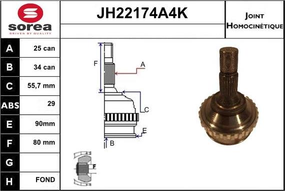 Sera JH22174A4K - Шарнірний комплект, ШРУС, приводний вал autozip.com.ua
