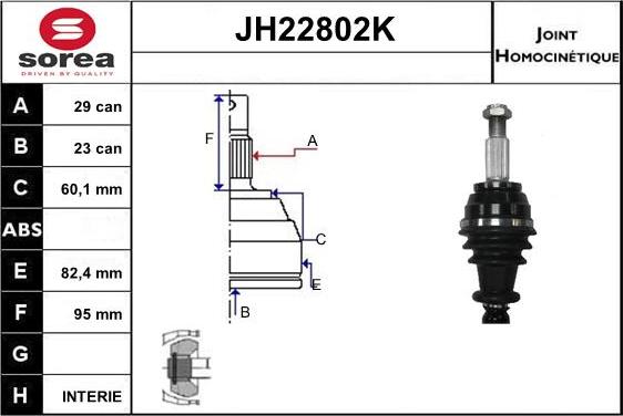 Sera JH22802K - Шарнірний комплект, ШРУС, приводний вал autozip.com.ua