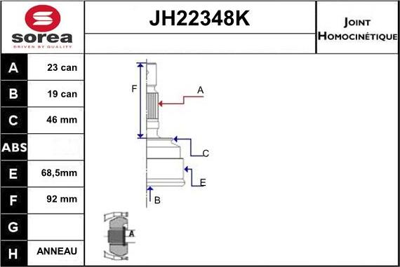 Sera JH22348K - Шарнірний комплект, ШРУС, приводний вал autozip.com.ua