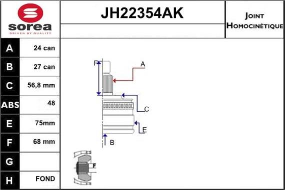 Sera JH22354AK - Шарнірний комплект, ШРУС, приводний вал autozip.com.ua