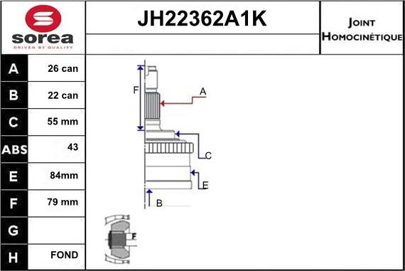 Sera JH22362A1K - Шарнірний комплект, ШРУС, приводний вал autozip.com.ua