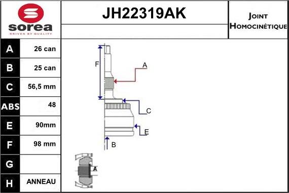 Sera JH22319AK - Шарнірний комплект, ШРУС, приводний вал autozip.com.ua