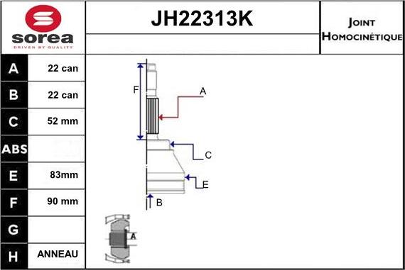 Sera JH22313K - Шарнірний комплект, ШРУС, приводний вал autozip.com.ua