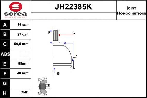 Sera JH22385K - Шарнірний комплект, ШРУС, приводний вал autozip.com.ua