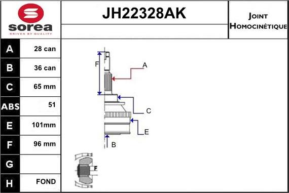 Sera JH22328AK - Шарнірний комплект, ШРУС, приводний вал autozip.com.ua