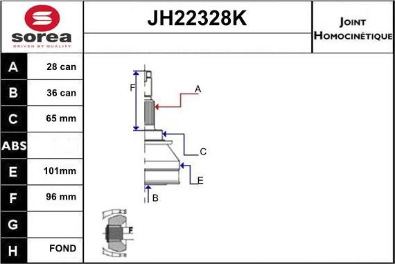 Sera JH22328K - Шарнірний комплект, ШРУС, приводний вал autozip.com.ua