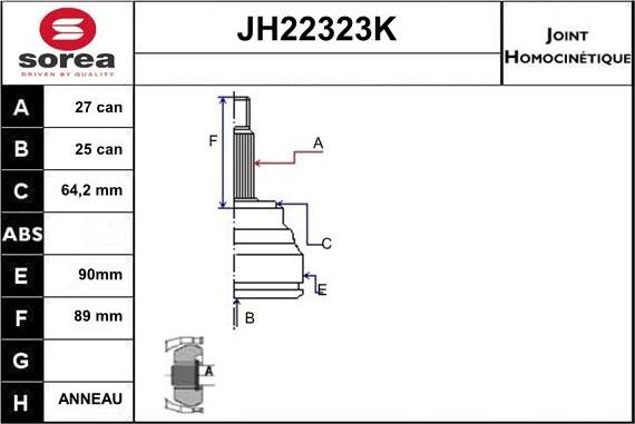 Sera JH22323K - Шарнірний комплект, ШРУС, приводний вал autozip.com.ua