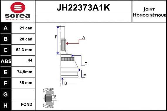 Sera JH22373A1K - Шарнірний комплект, ШРУС, приводний вал autozip.com.ua