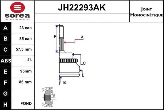 Sera JH22293AK - Шарнірний комплект, ШРУС, приводний вал autozip.com.ua