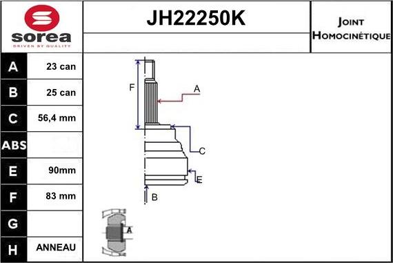 Sera JH22250K - Шарнірний комплект, ШРУС, приводний вал autozip.com.ua