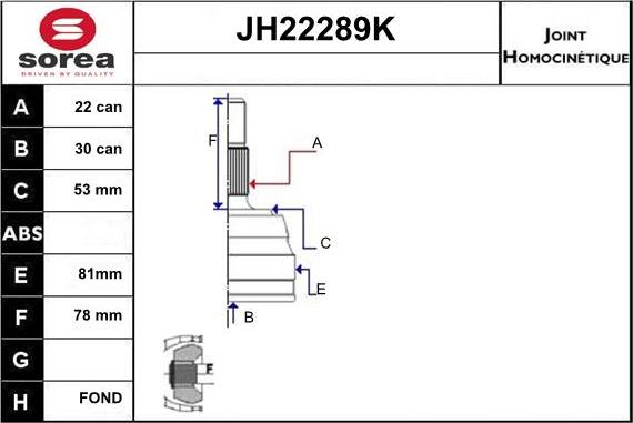 Sera JH22289K - Шарнірний комплект, ШРУС, приводний вал autozip.com.ua