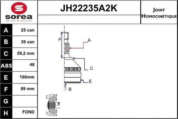 Sera JH22235A2K - Шарнірний комплект, ШРУС, приводний вал autozip.com.ua