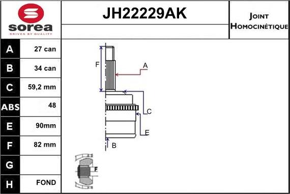 Sera JH22229AK - Шарнірний комплект, ШРУС, приводний вал autozip.com.ua