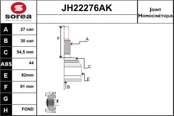 Sera JH22276AK - Шарнірний комплект, ШРУС, приводний вал autozip.com.ua