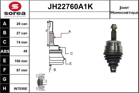 Sera JH22760A1K - Шарнірний комплект, ШРУС, приводний вал autozip.com.ua