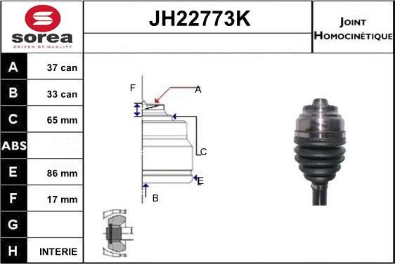 Sera JH22773K - Шарнірний комплект, ШРУС, приводний вал autozip.com.ua
