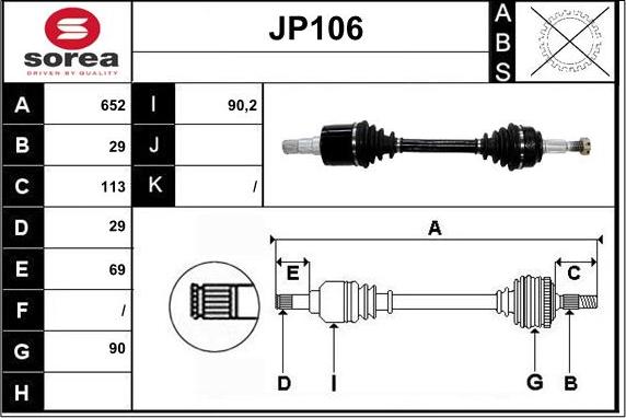 Sera JP106 - Приводний вал autozip.com.ua