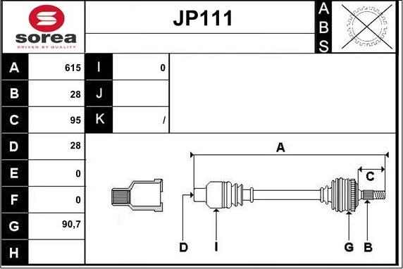 Sera JP111 - Приводний вал autozip.com.ua