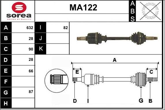 Sera MA122 - Приводний вал autozip.com.ua