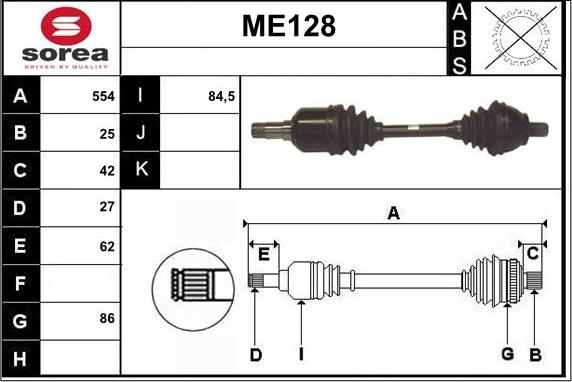 Sera ME128 - Приводний вал autozip.com.ua