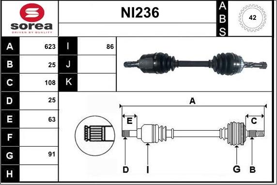 Sera NI236 - Приводний вал autozip.com.ua