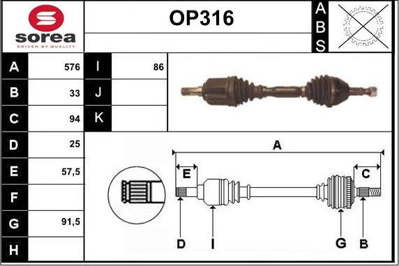 Sera OP316 - Приводний вал autozip.com.ua