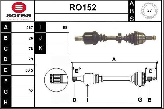 Sera RO152 - Приводний вал autozip.com.ua