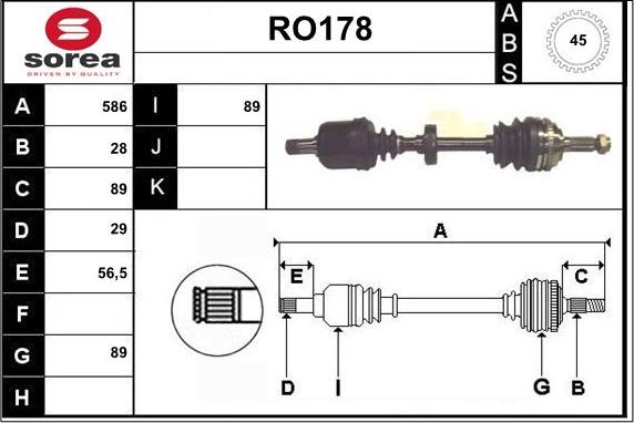 Sera RO178 - Приводний вал autozip.com.ua