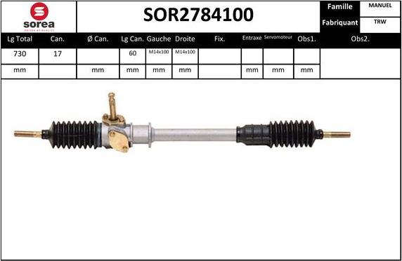 Sera SOR2784100 - Рульовий механізм, рейка autozip.com.ua