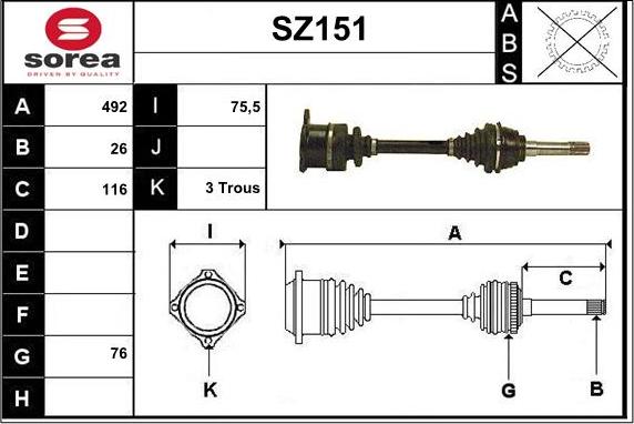 Sera SZ151 - Приводний вал autozip.com.ua