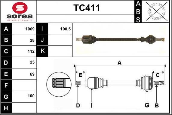 Sera TC411 - Приводний вал autozip.com.ua