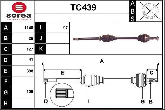 Sera TC439 - Приводний вал autozip.com.ua