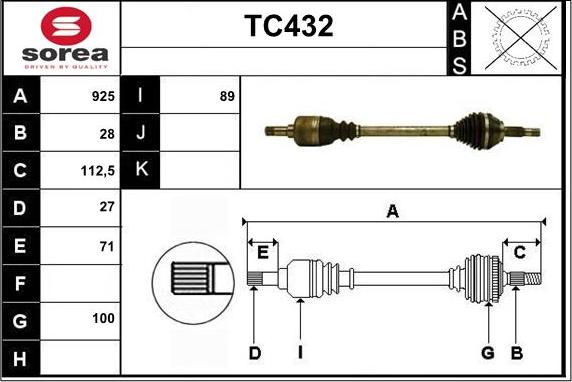 Sera TC432 - Приводний вал autozip.com.ua