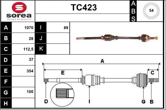 Sera TC423 - Приводний вал autozip.com.ua