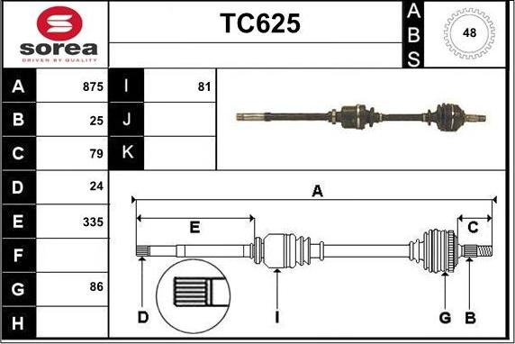 Sera TC625 - Приводний вал autozip.com.ua