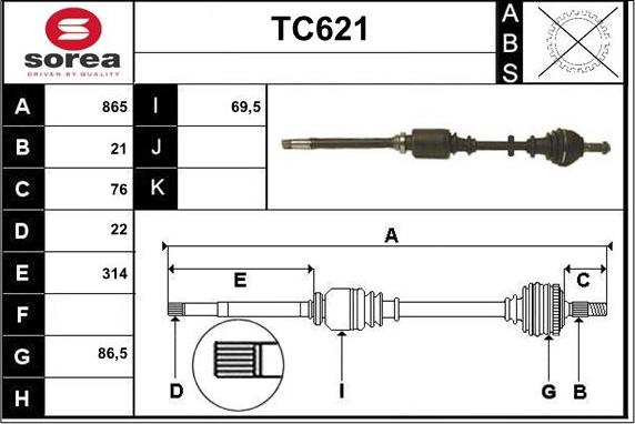 Sera TC621 - Приводний вал autozip.com.ua