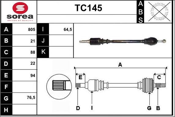 Sera TC145 - Приводний вал autozip.com.ua