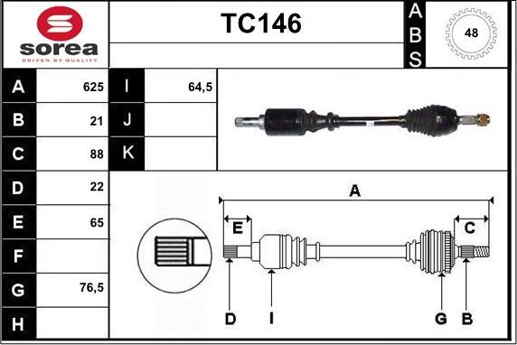 Sera TC146 - Приводний вал autozip.com.ua