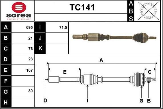 Sera TC141 - Приводний вал autozip.com.ua